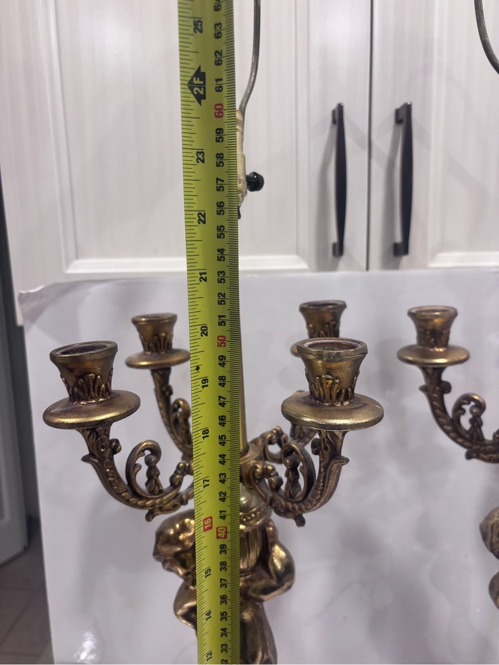 Vintage brass pair of gold cherub candelabra table lamps Hollywood regency - Picture 14 of 16